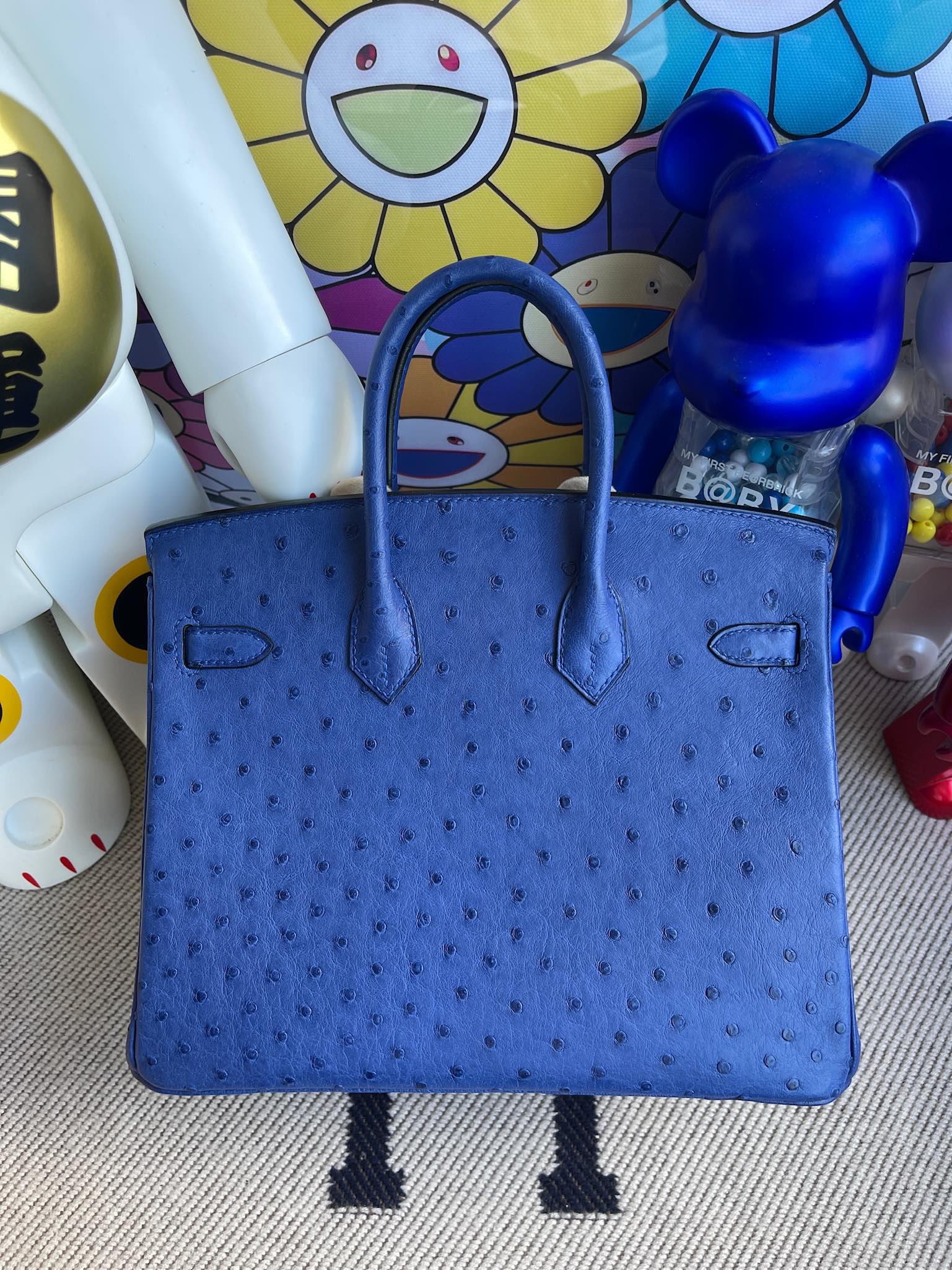 에르메스 버킨백25 그리스블루 금장 타조가죽